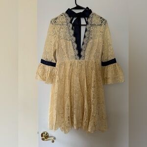 Free People Elegant Lace Dress in Cream and Navy